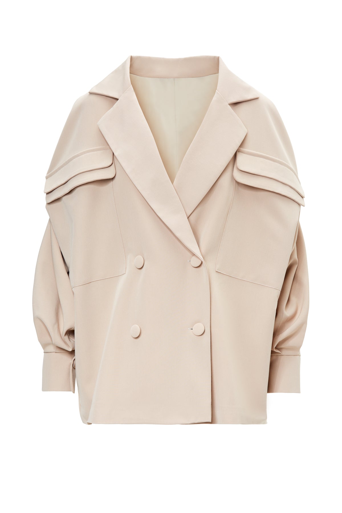 Beige Oversized Blazer With Flap Pockets