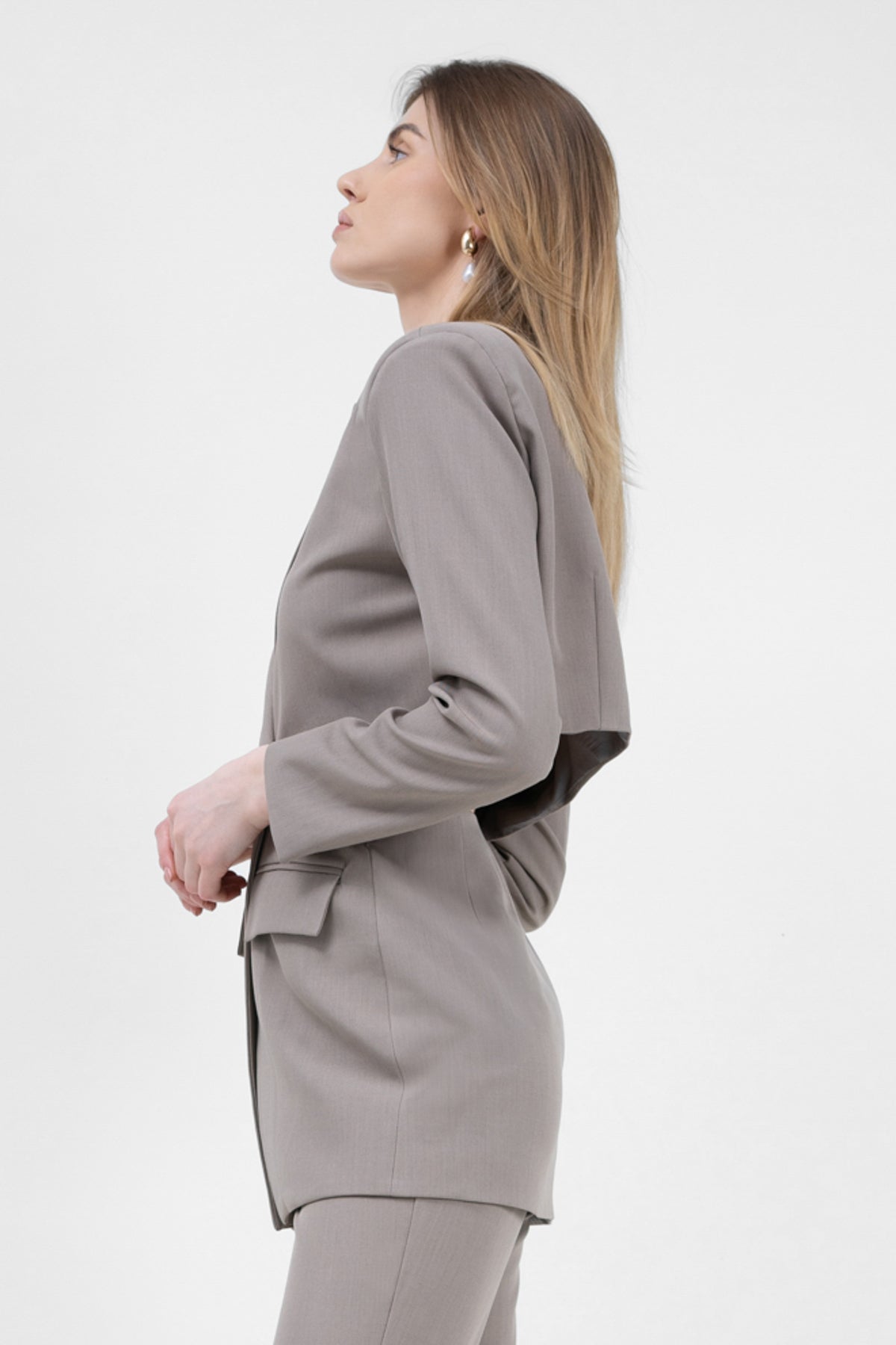 Beige Blazer With Waistline Cut-Out