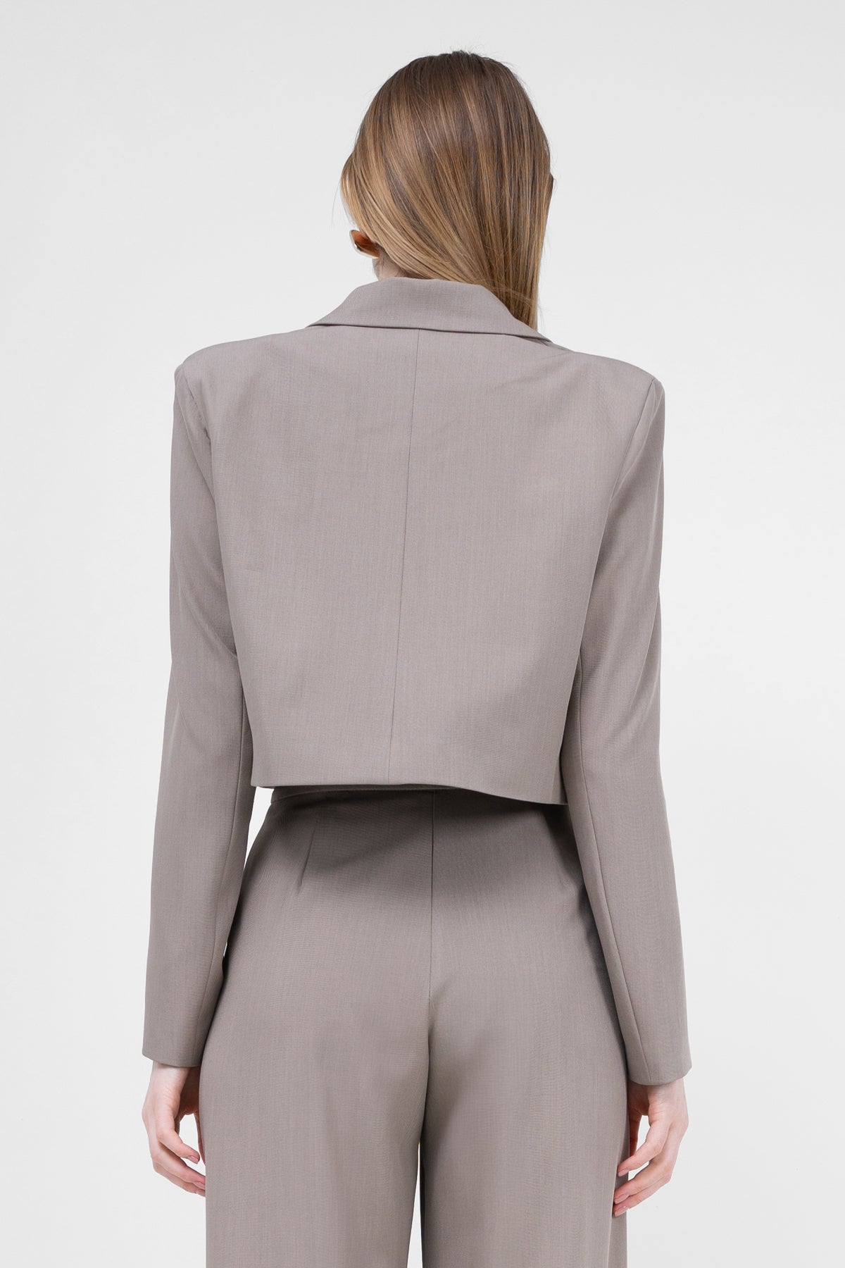 Beige Double Breasted Cropped Blazer