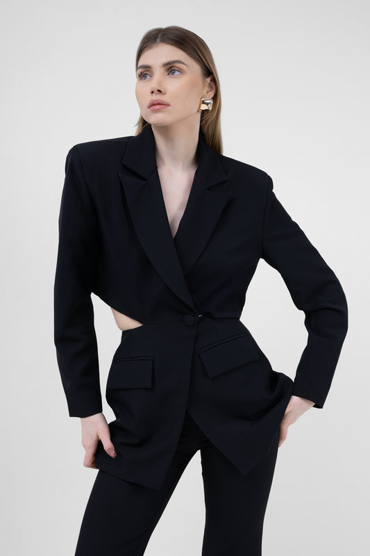 Black Blazer With Waistline Cut-out