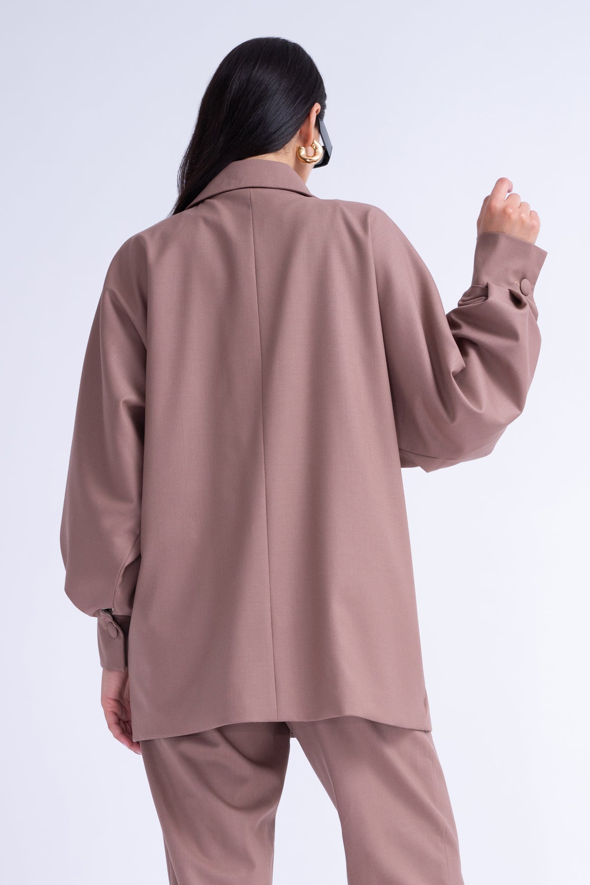 Brown Oversized Blazer With Flap Pockets