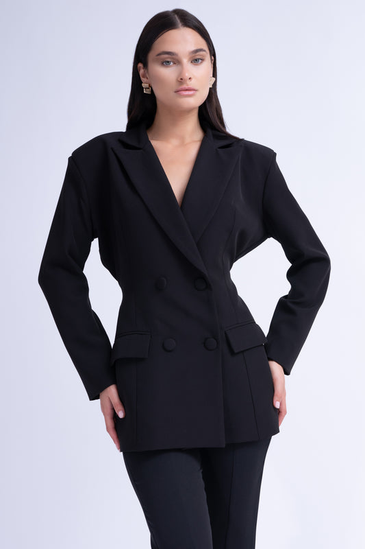 Blazer noir cintré en forme de sablier