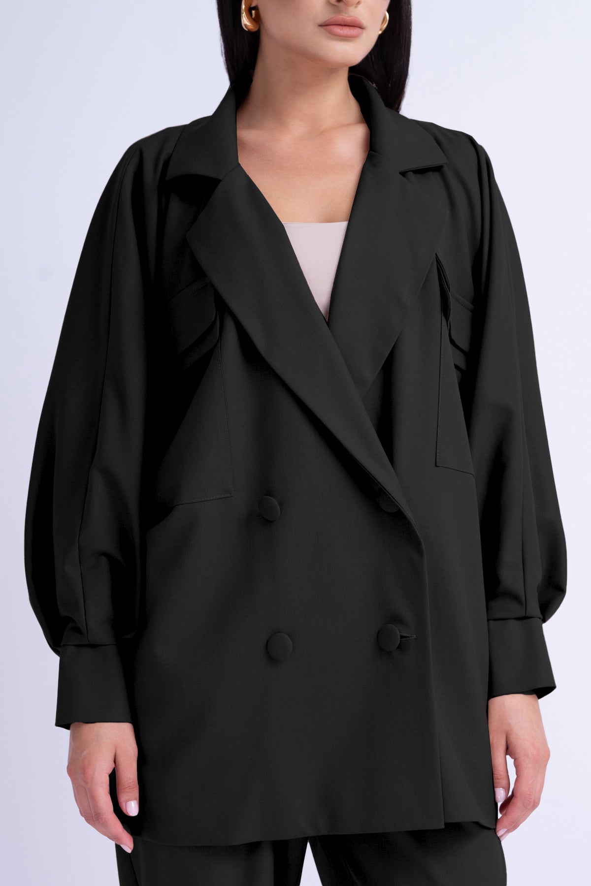 Black Oversized Blazer With Flap Pockets
