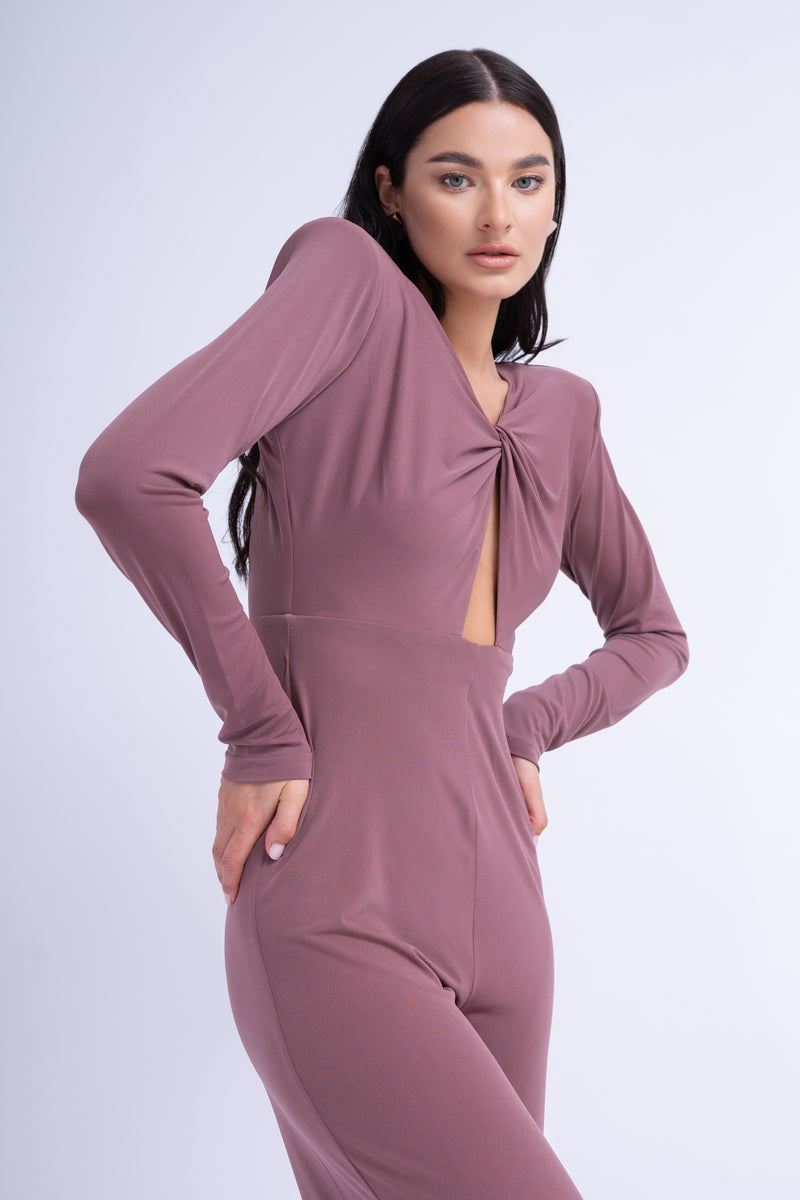 Brown Knotted Jumpsuit With Cut-Outs