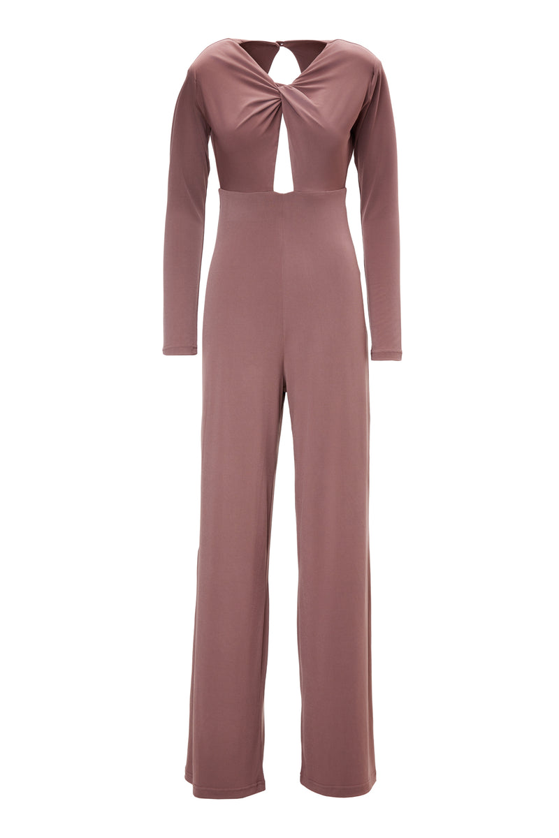 Brown Knotted Jumpsuit With Cut-Outs