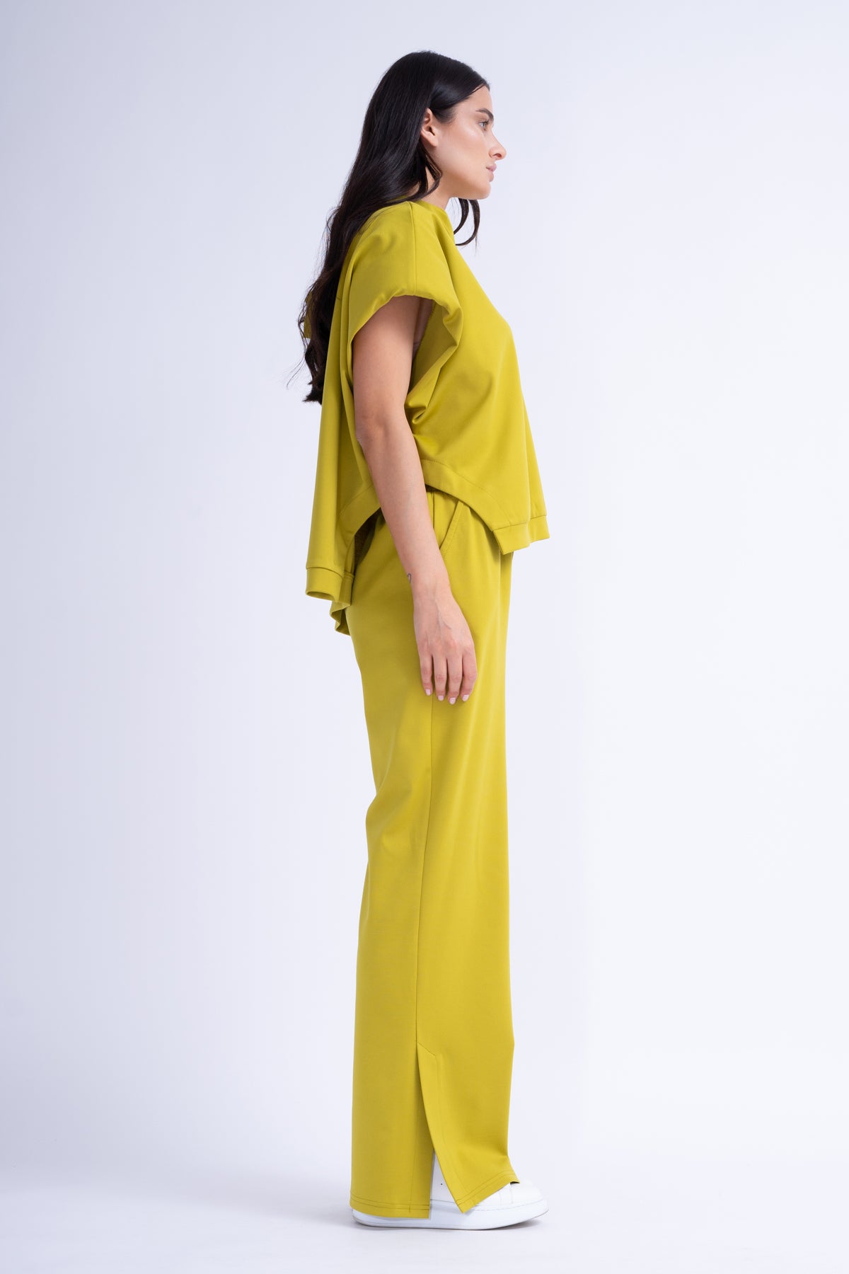 Lime Matching Set With Vest Hoodie And Wide Leg Trousers