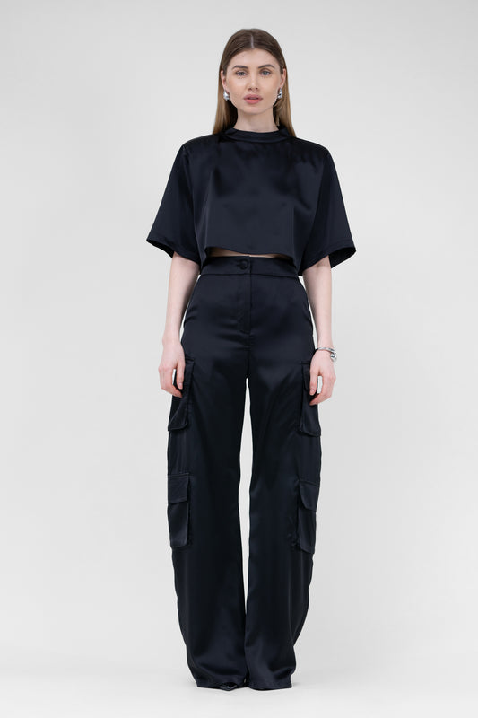 Black Matching Set With T-shirt and Cargo Trousers