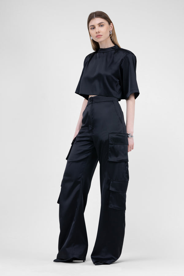 Black Matching Set With T-shirt and Cargo Trousers