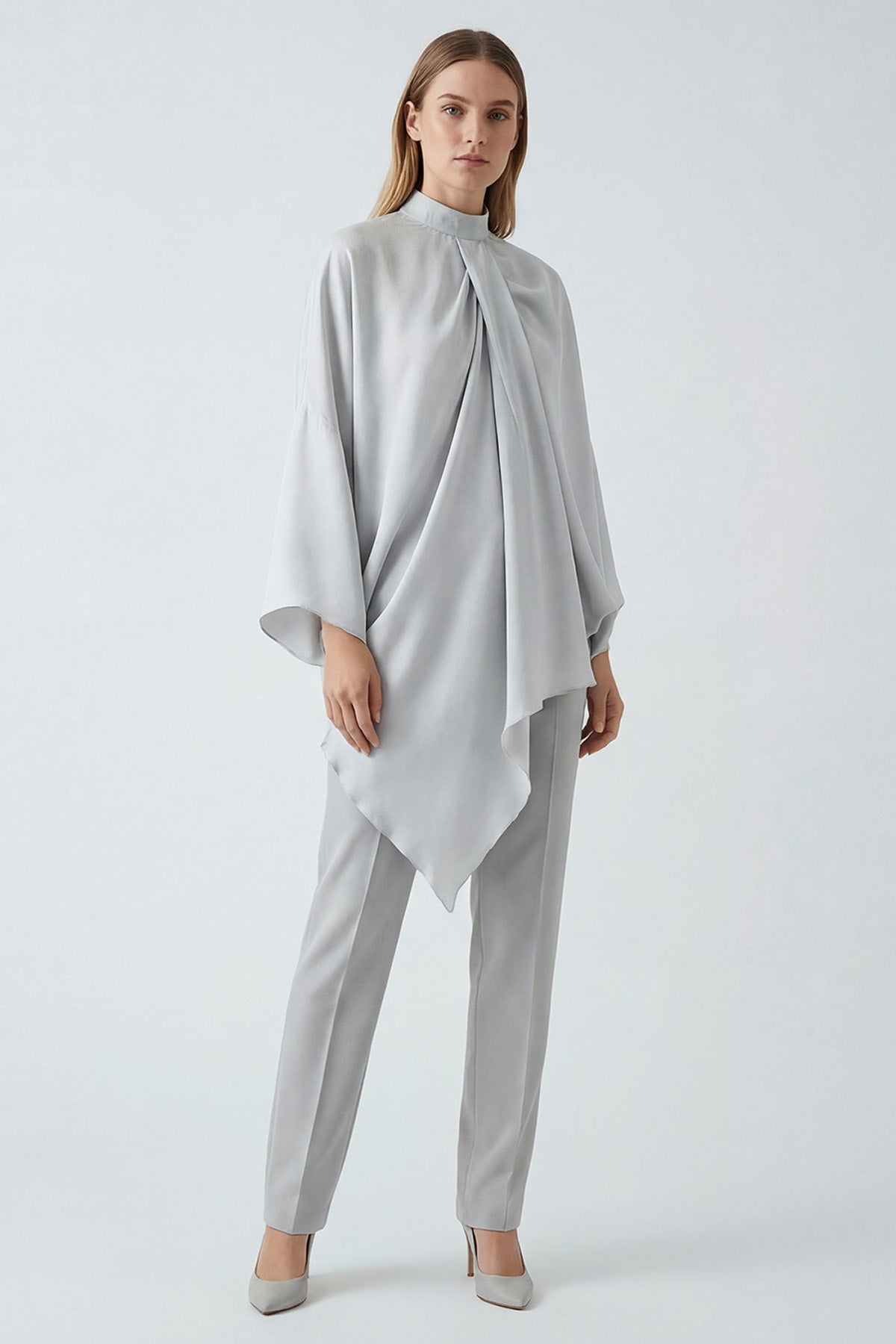 Grey Asymmetric Elegant Blouse