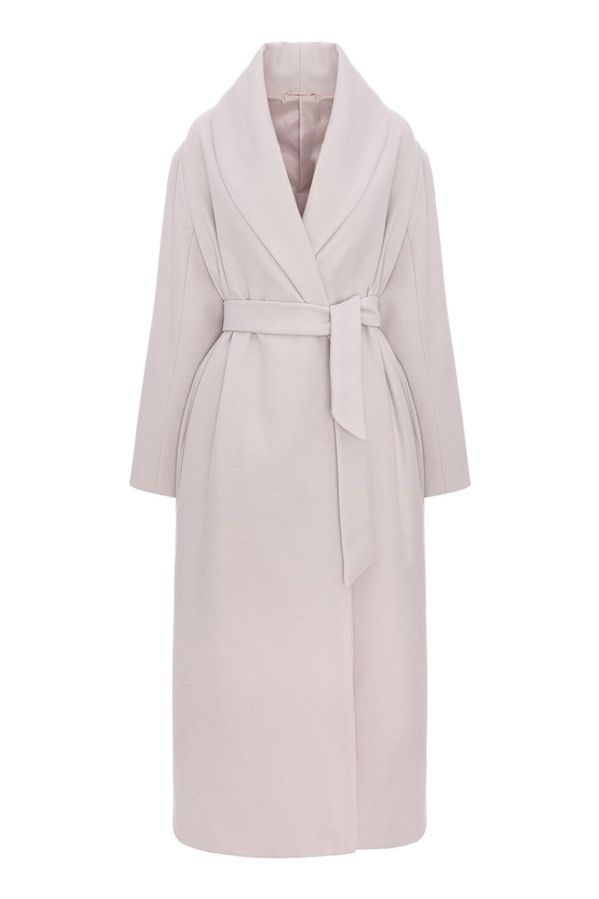 Palton lung cu revere rotunjite din amestec de lână - culoare taupe