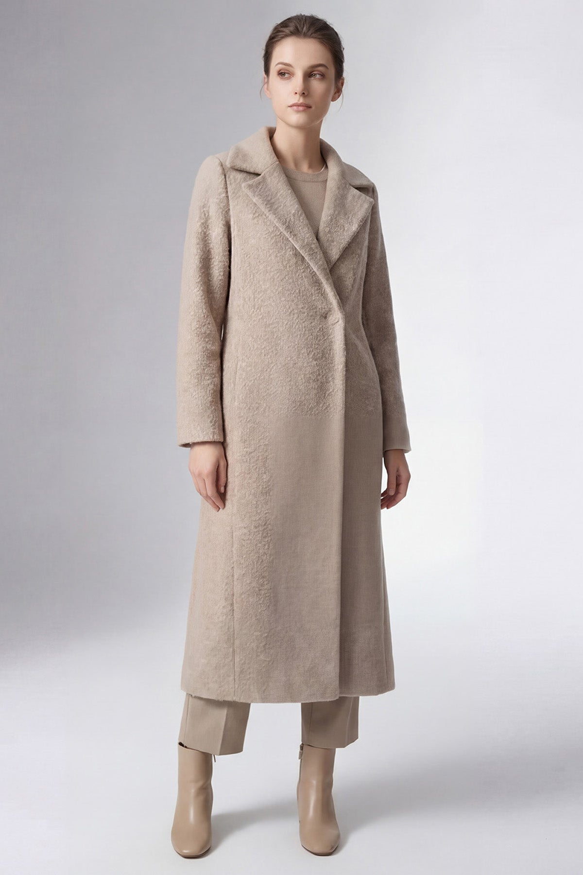 Taupe Maxi Wool Blend Coat