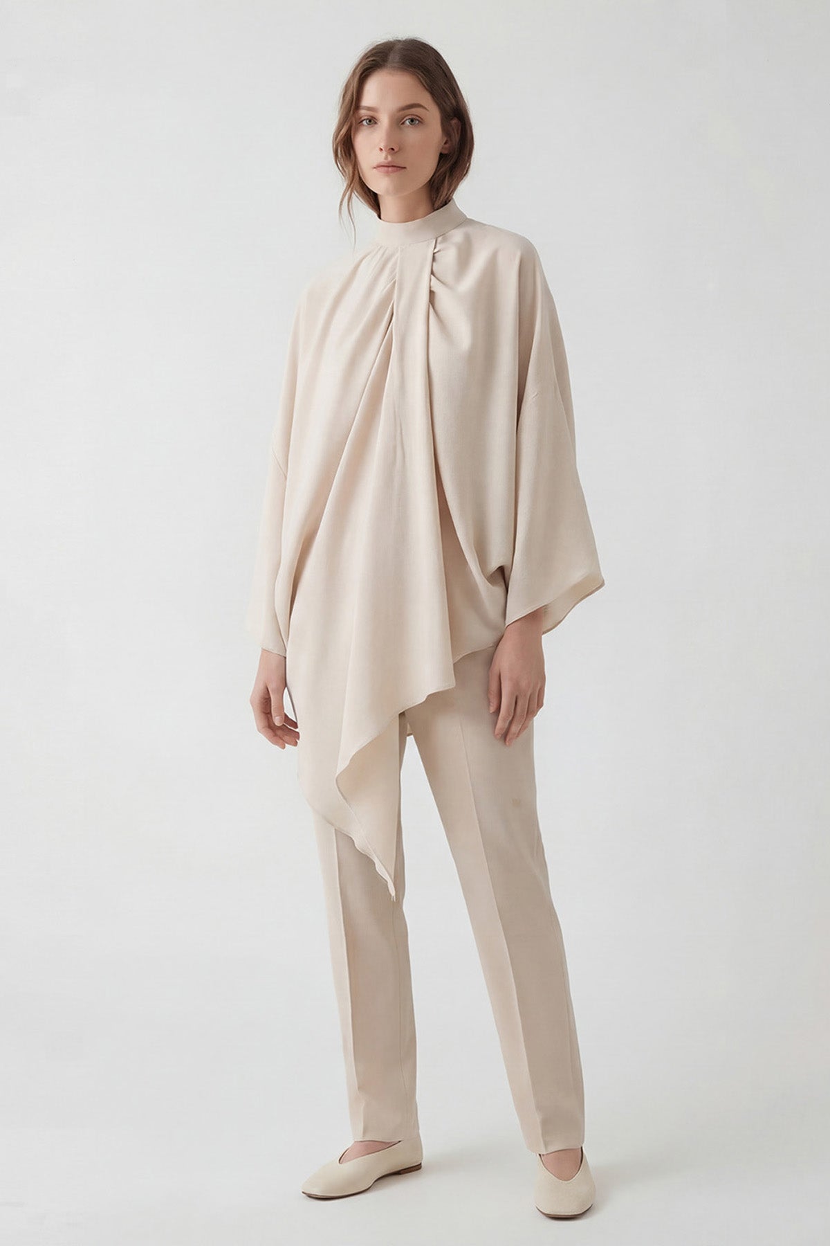 Beige Asymmetric Elegant Blouse