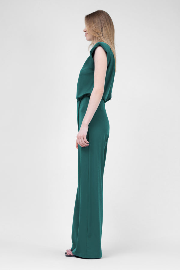 Green Set With T-shirt And Asymmetrical Wide Leg Trousers