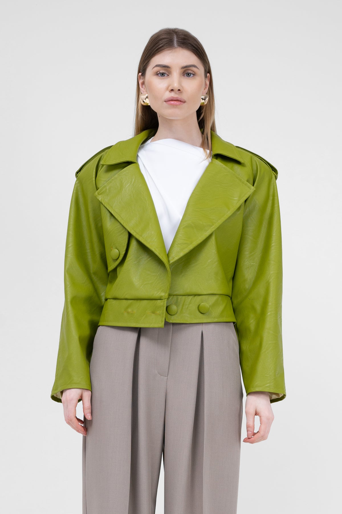 Jacheta biker din ecopiele verde