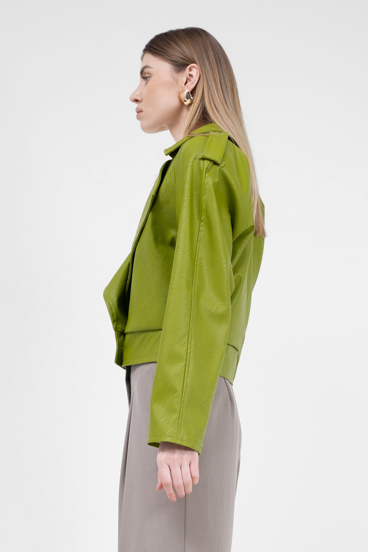 Green Leather Biker Jacket