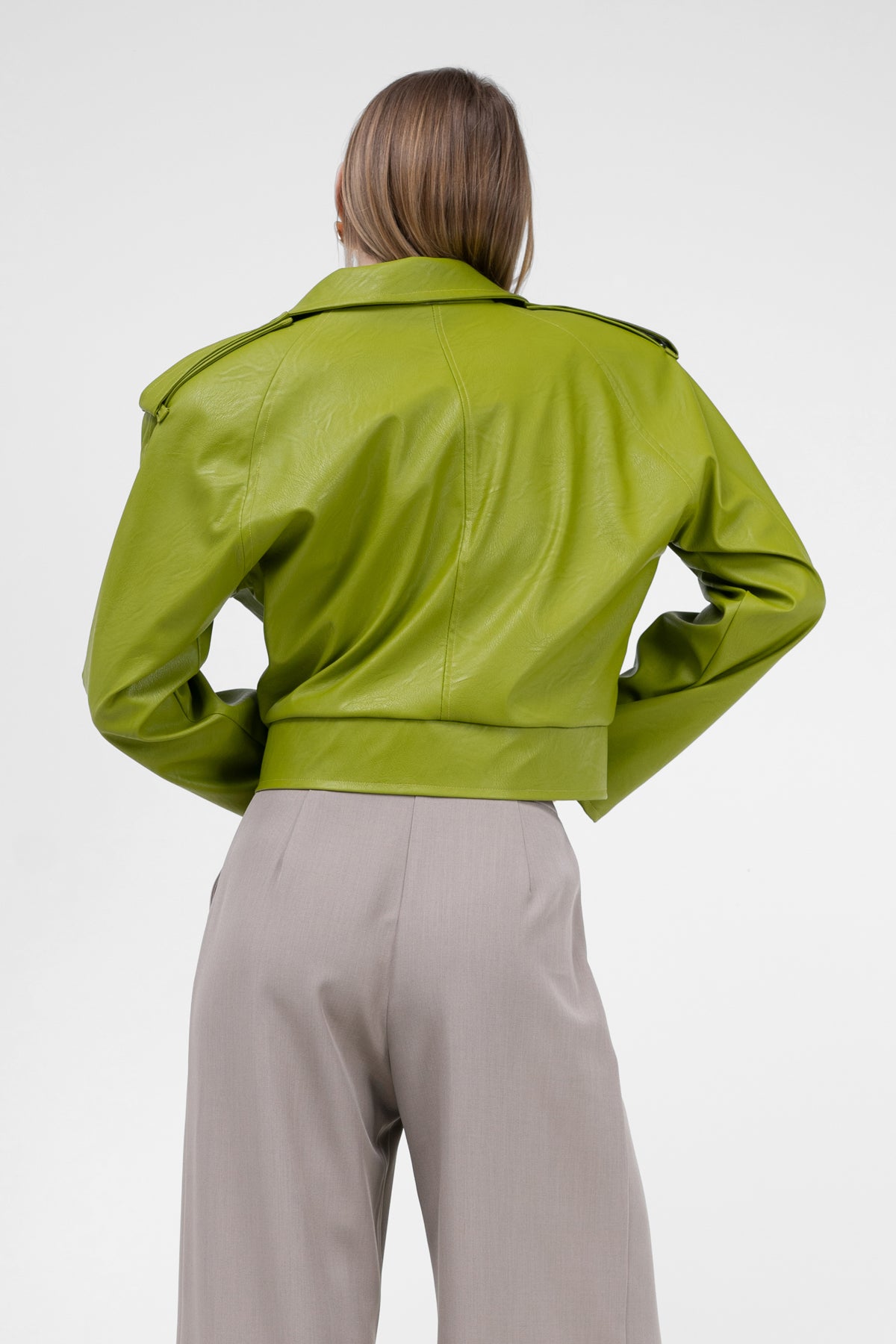 Green Leather Biker Jacket