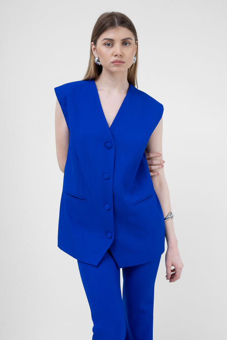 Electric blue oversized vest with buttons