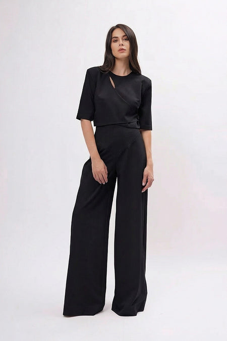 Black Set with Cut-Out Top and Palazzo Pants