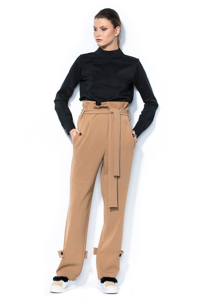 Pantaloni cu Talie Inalta si Cordon