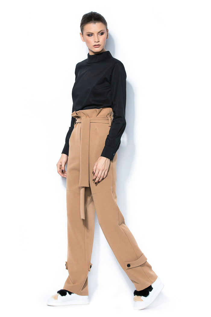 Pantaloni cu Talie Inalta si Cordon