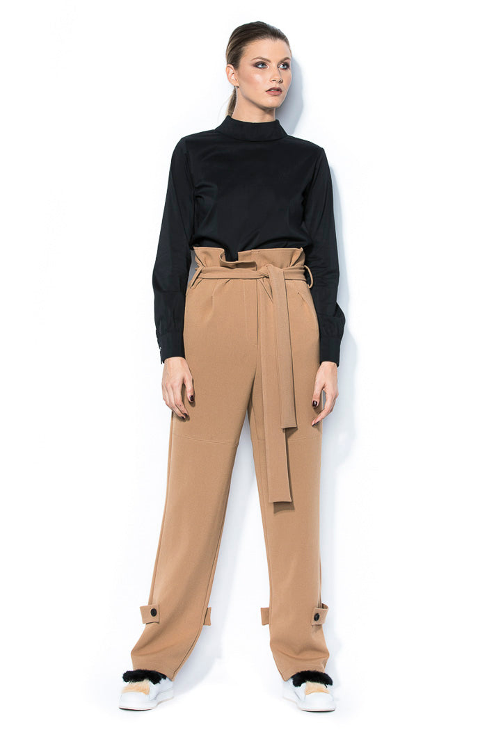 Pantaloni cu Talie Inalta si Cordon