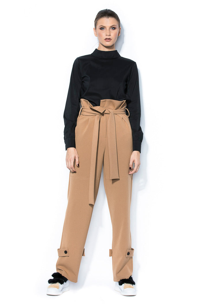 Pantaloni cu Talie Inalta si Cordon