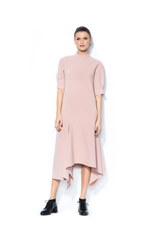 Rochie midi Asimetrica Roz Prafuit 