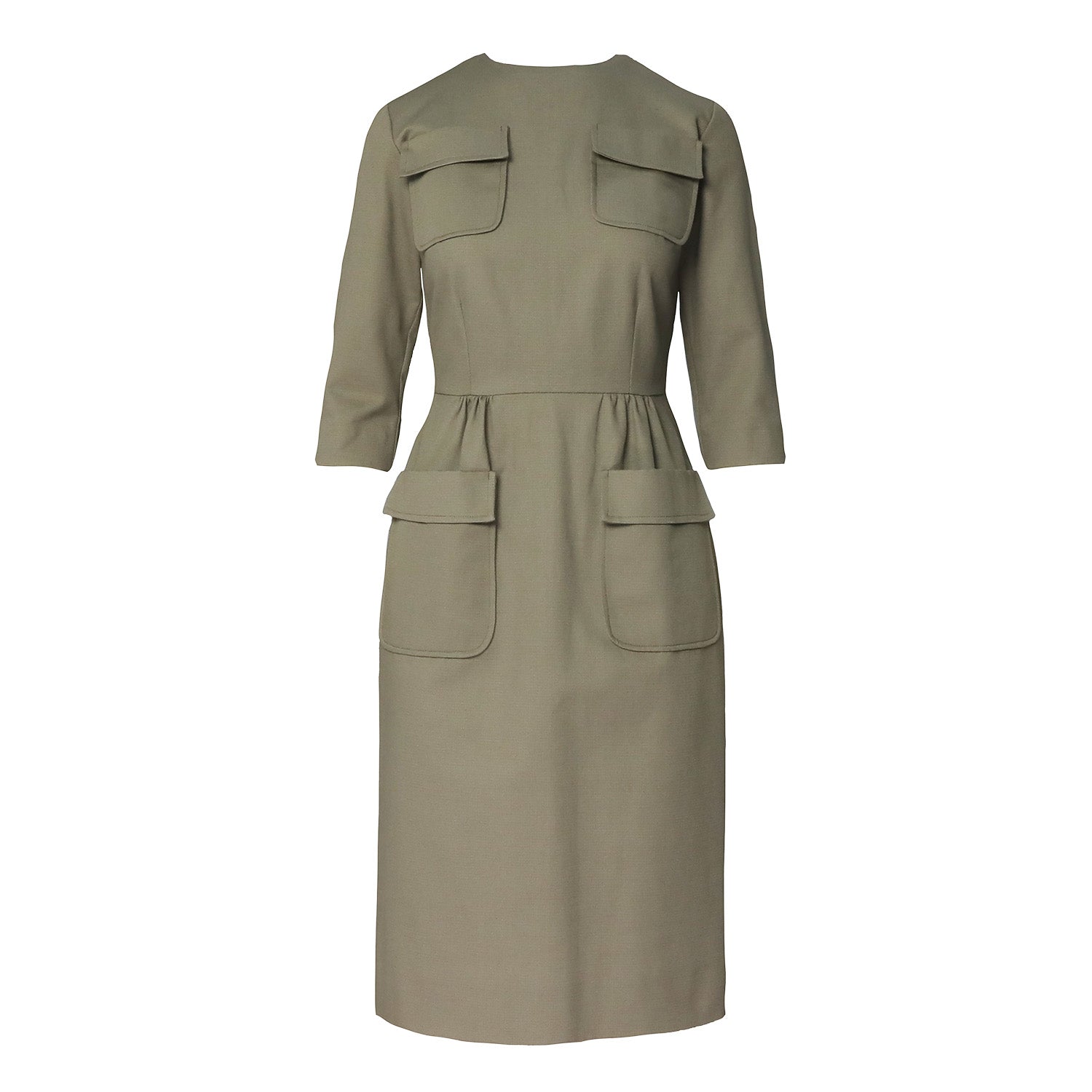 Rochie army cambrata cu buzunare aplicate