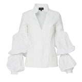 Cotton-poplin shirt with long puffed sleeves