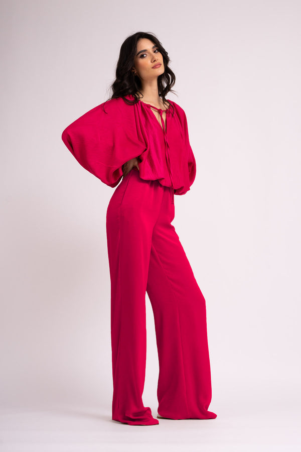 Blouse fuchsia avec cordons réglables