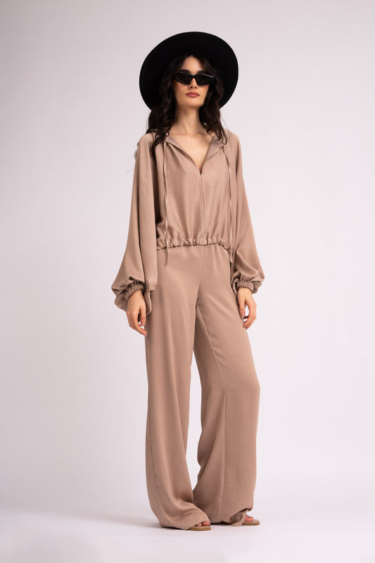 Beige set with blouse and trousers