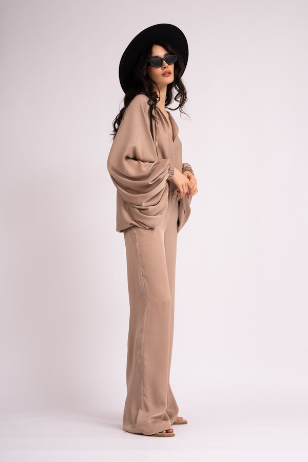 Beige set with blouse and trousers