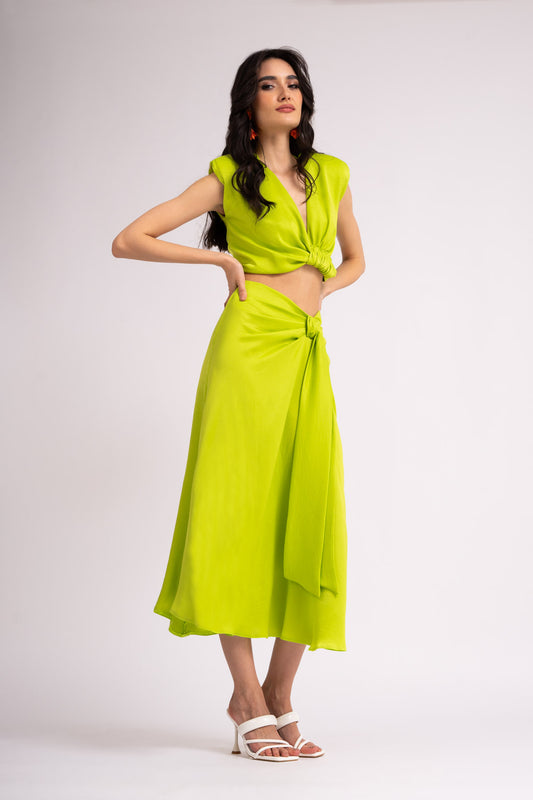 Neon set with knotted top and midi skirt