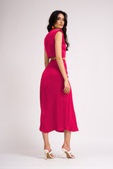 Fuchsia set with knotted top and midi skirt