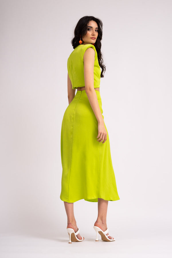 Neon set with knotted top and midi skirt