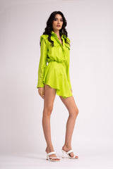 Neon mini dress with oversized shoulders