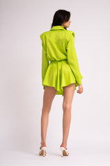 Neon mini dress with oversized shoulders