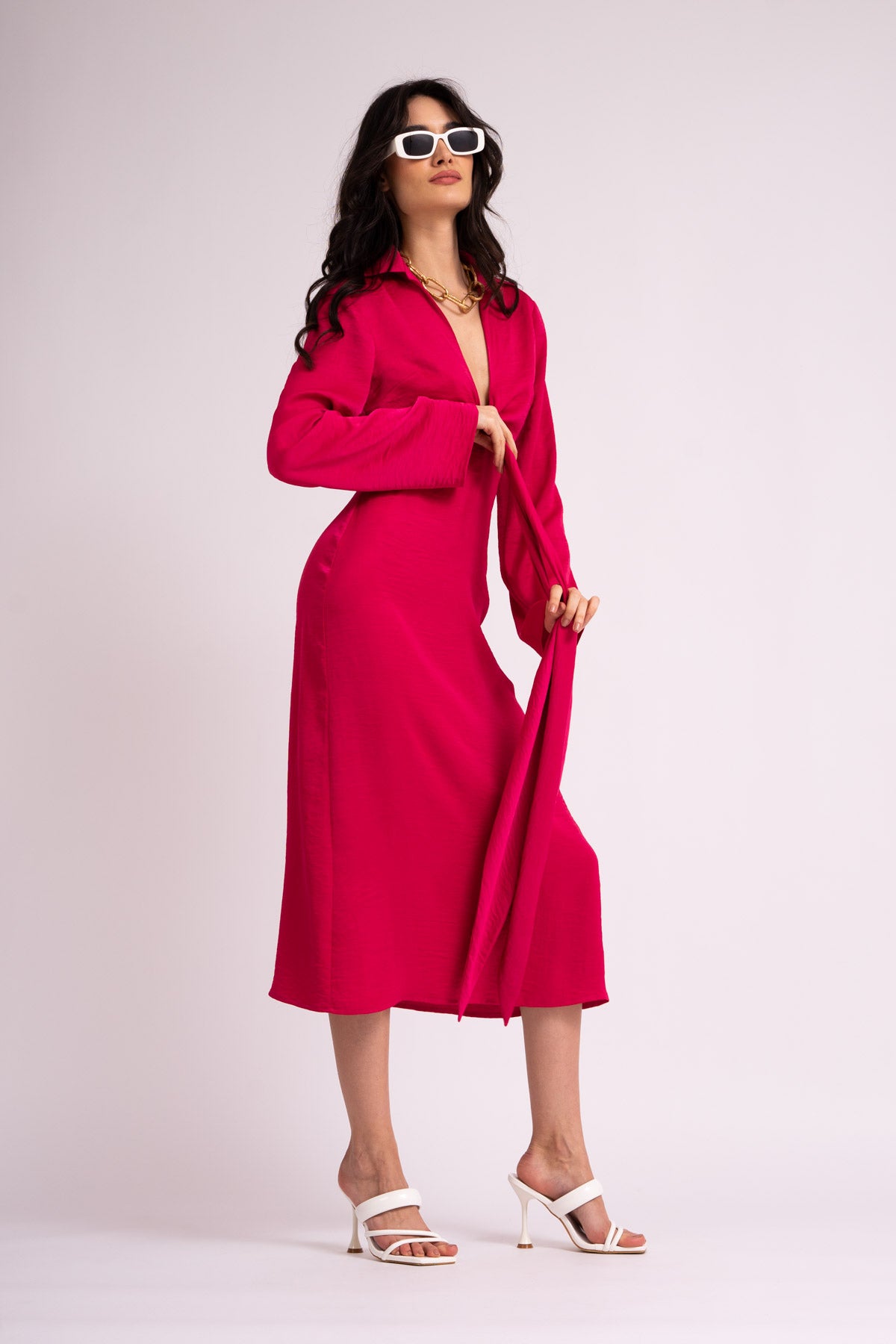 Midi fuchsia dress with knot