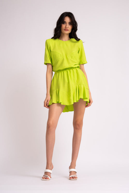 Neon set with t-shirt and skirt with ruffles