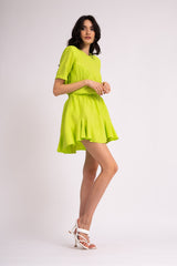 Neon set with t-shirt and skirt with ruffles