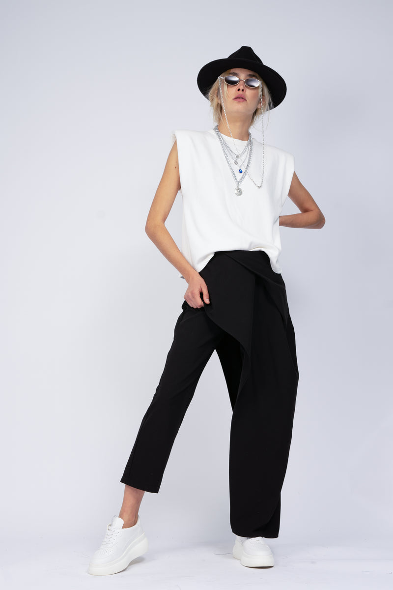 Black trousers with included skirt