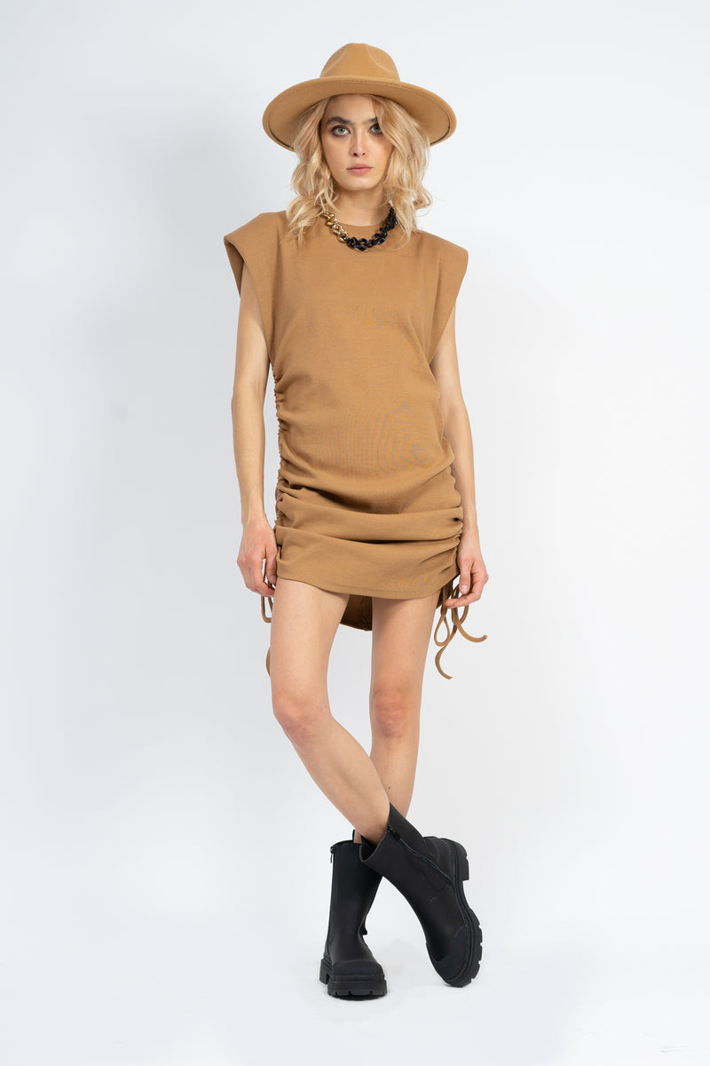 Camel dress with adjustable cords
