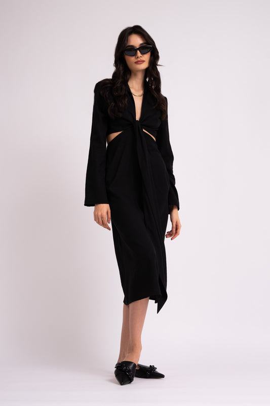 Robe noire midi avec nœud