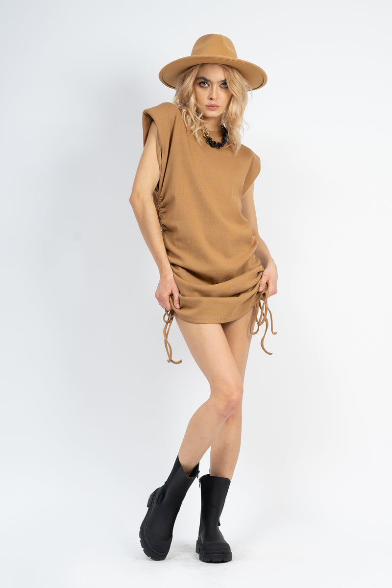 Camel dress with adjustable cords