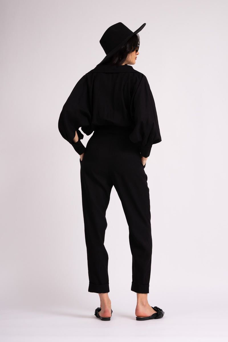 Black maxi jumpsuit with lapels