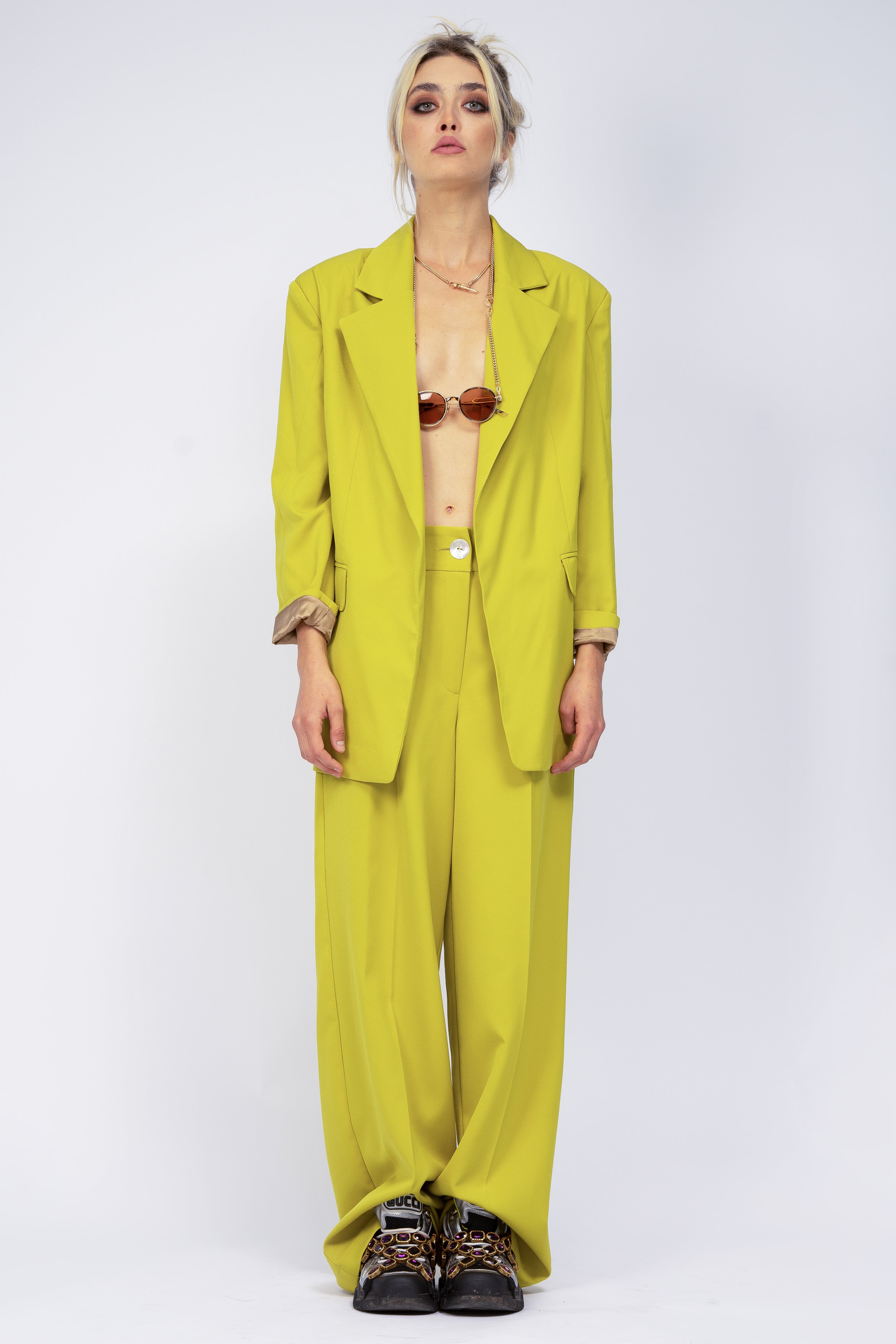 Sacou oversized galben/verde neon