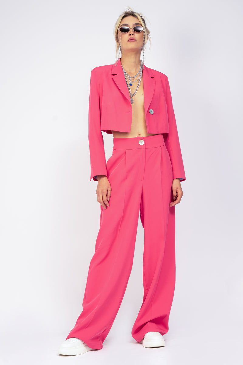 Neon pink cropped blazer