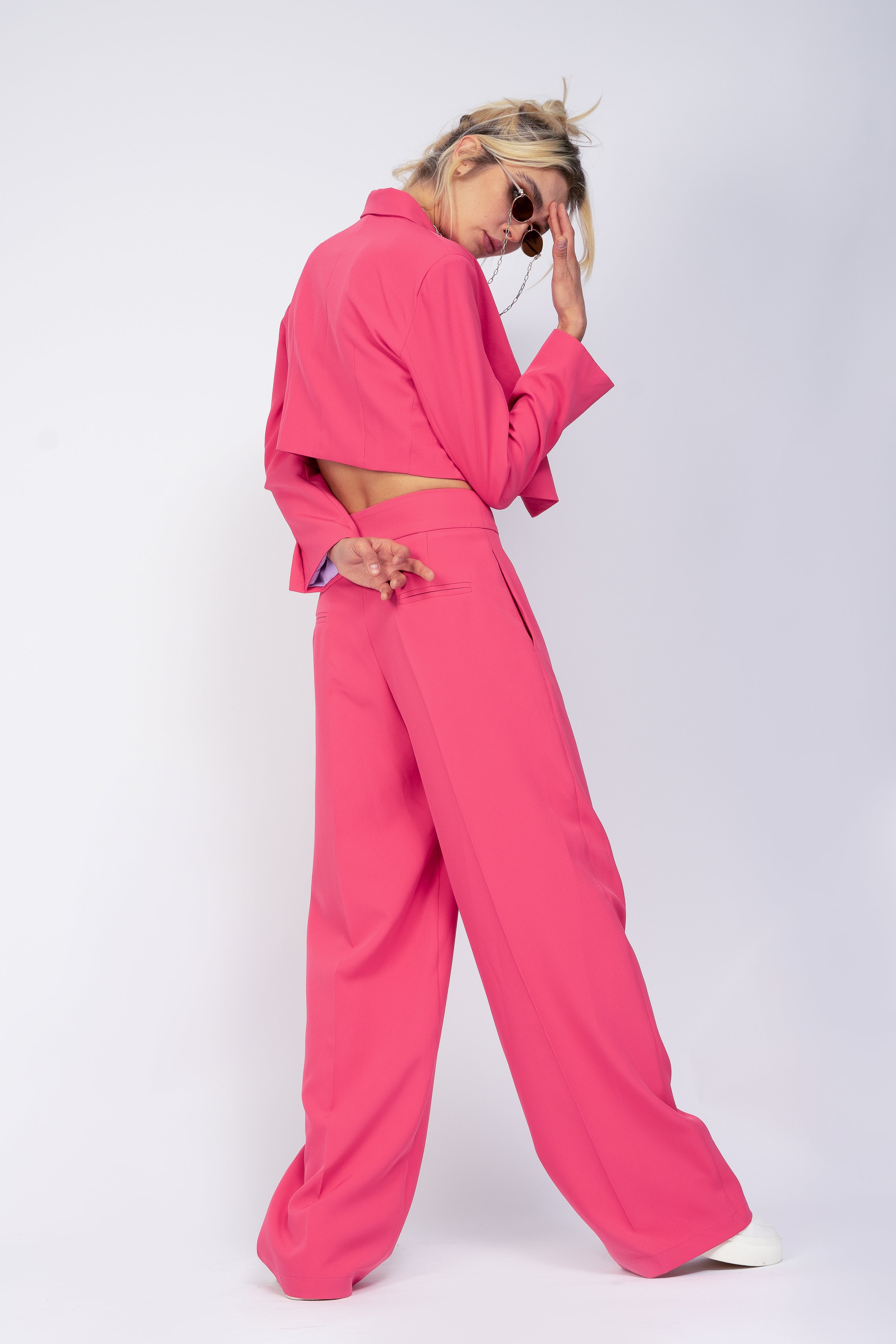 Neon pink cropped blazer