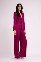 Fuchsia suit with blazer with scarves and wide leg pants