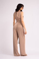 Beige jumpsuit with knot